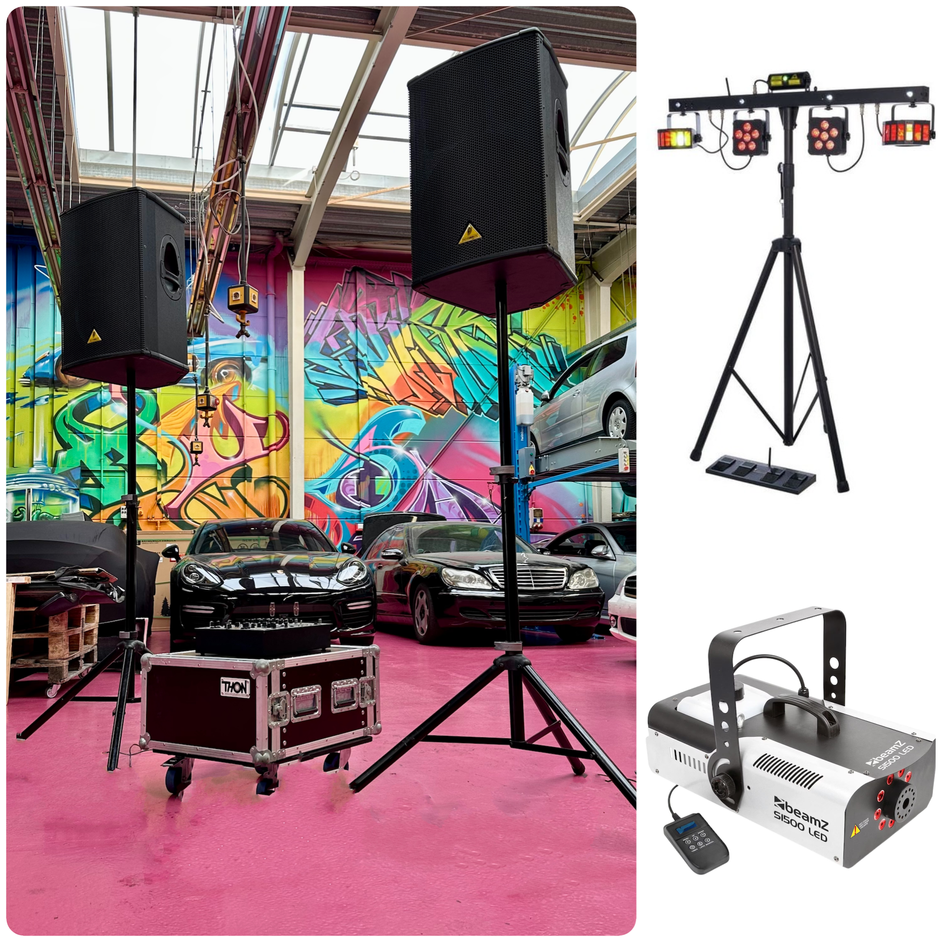Komplett-Paket M – kompakte Event-Tonanlage mit Fullrange-Boxen und Lichttechnik für mittlere Veranstaltungen, Vermietung BassModus